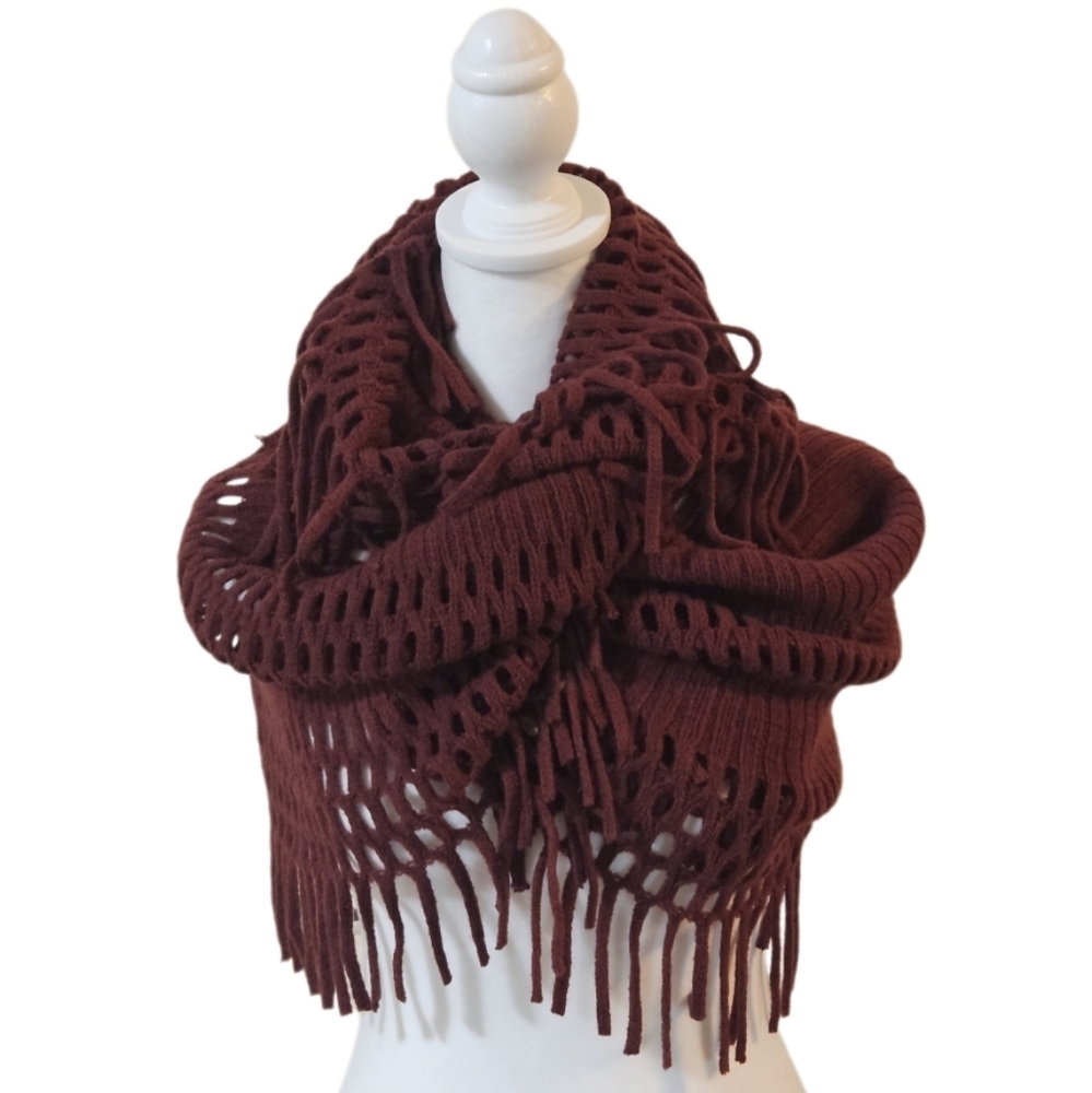 Couture Gypsy Infinitive Scarf Burgundy cut-out tassel rectangular chenille c - Picture 4 of 17